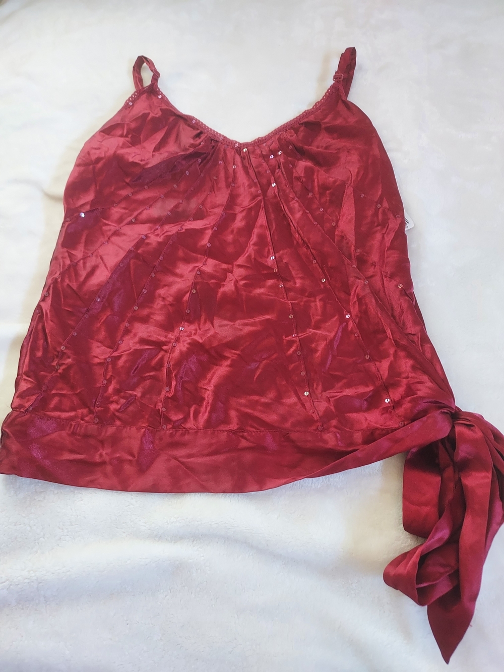 Forever 21 Red Satin Camisole with Sequins Sparkle Accent Med Party Nightclub